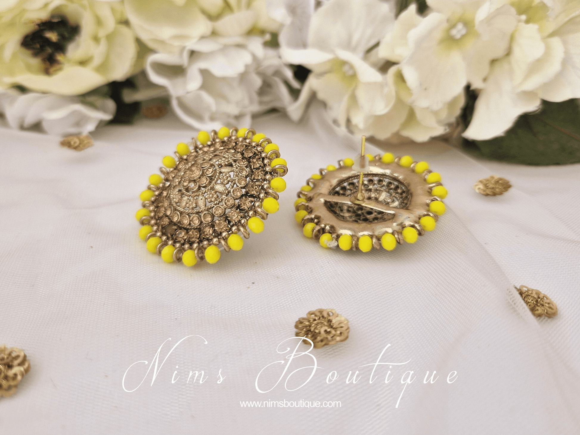 Nims Boutique Large Royal Bright Yellow & Gold Stone Stud Earrings