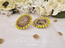 Large Royal Bright Yellow & Gold Stone Stud Earrings