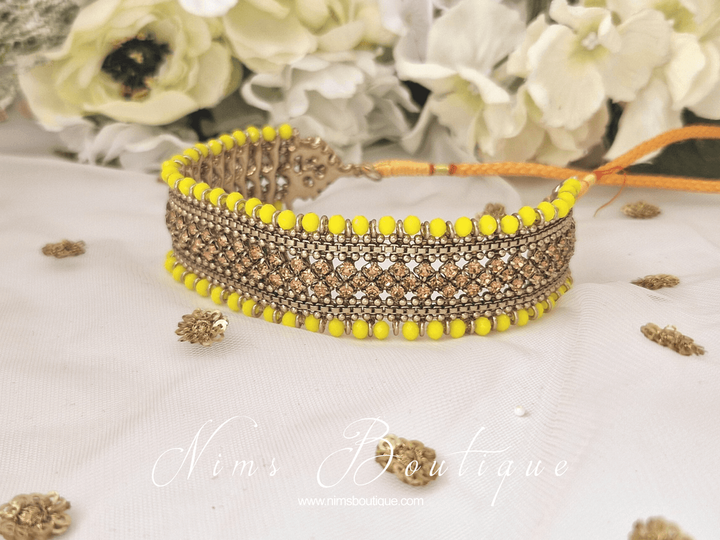 Nims Boutique Royal Bright Yellow & Gold Stone Choker Necklace