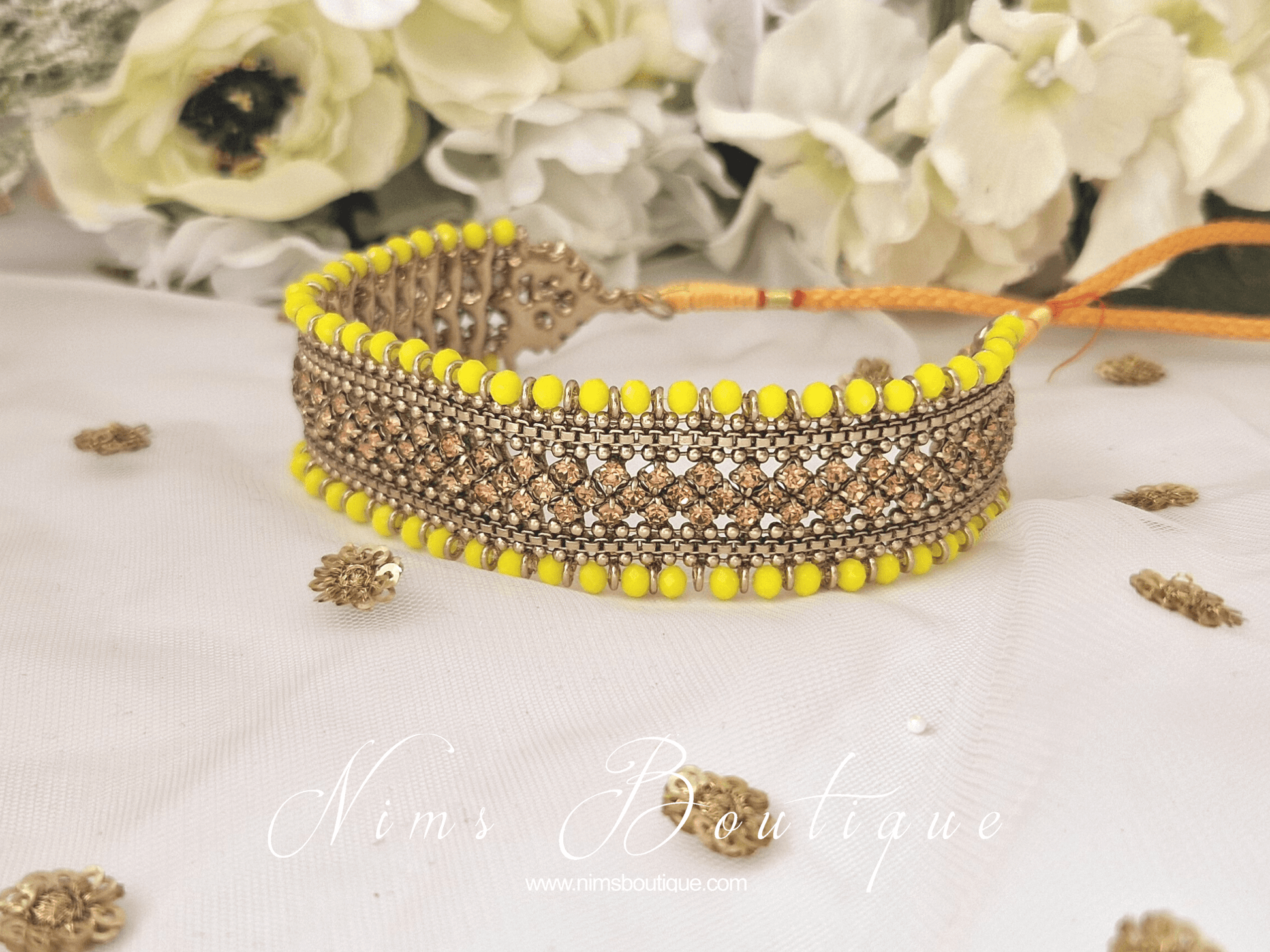 Nims Boutique Royal Bright Yellow & Gold Stone Choker Necklace