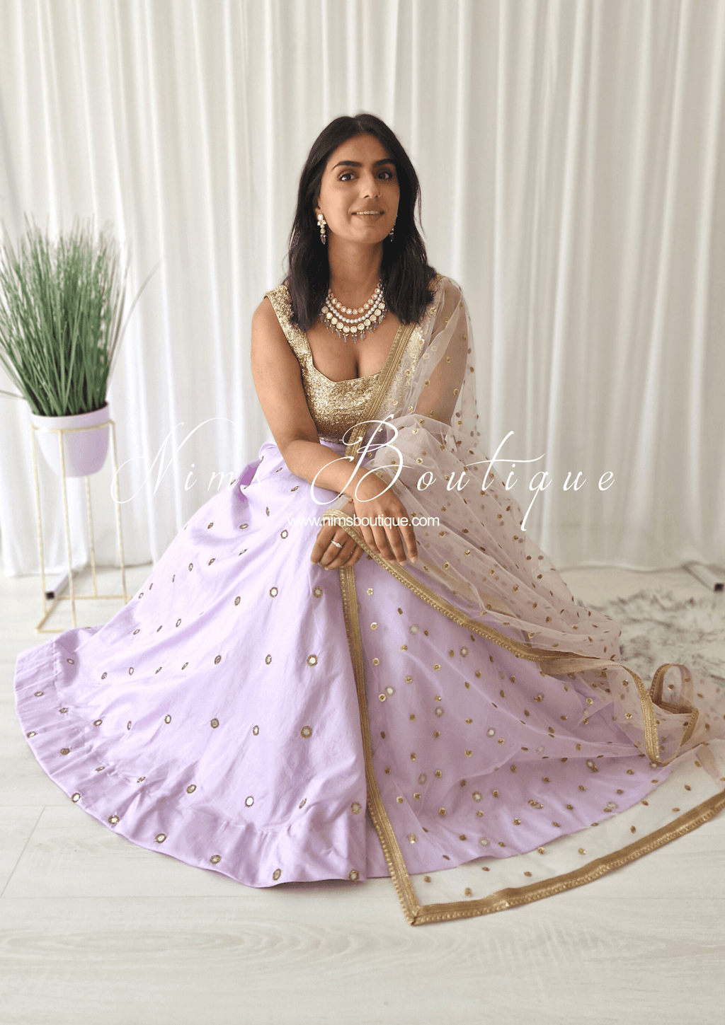 Nims Boutique Luxury Light Lilac Net Sequin Dupatta/Chunni LNS6