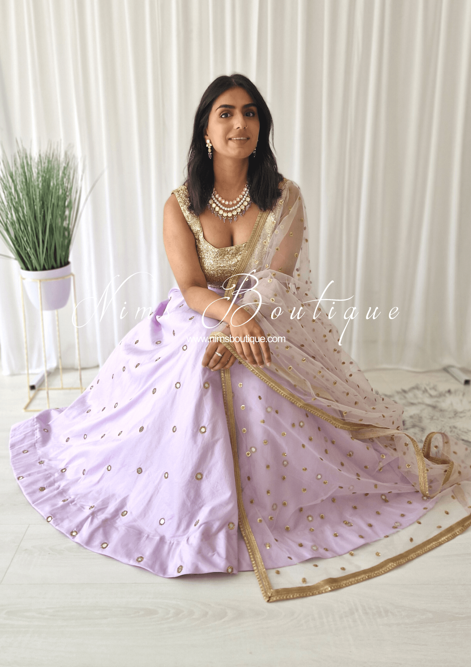 Nims Boutique Luxury Light Lilac Net Sequin Dupatta/Chunni LNS6