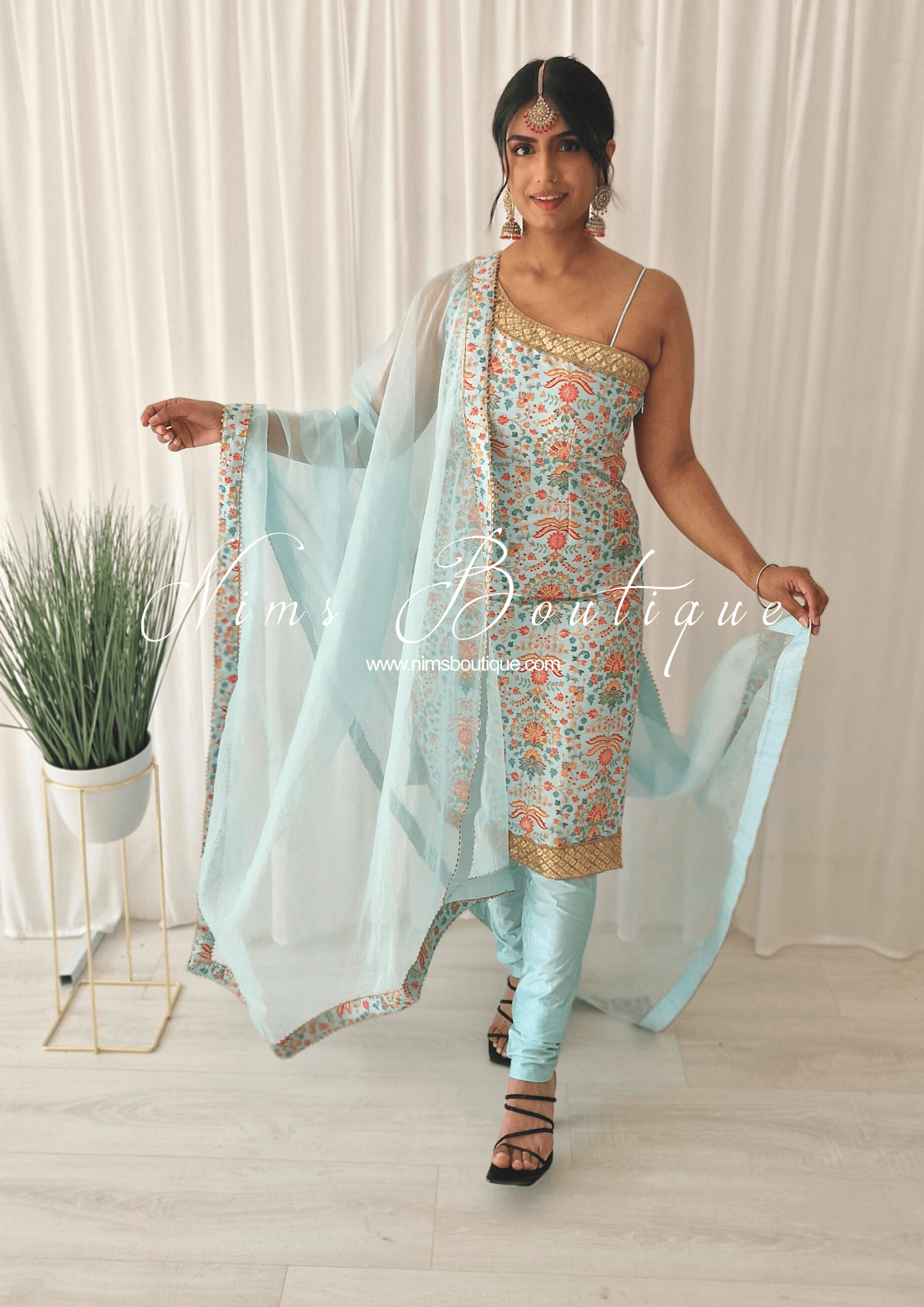 Nims Boutique One Shoulder Mia Light Blue & Multicolour Pajami Suit sizes 4-16