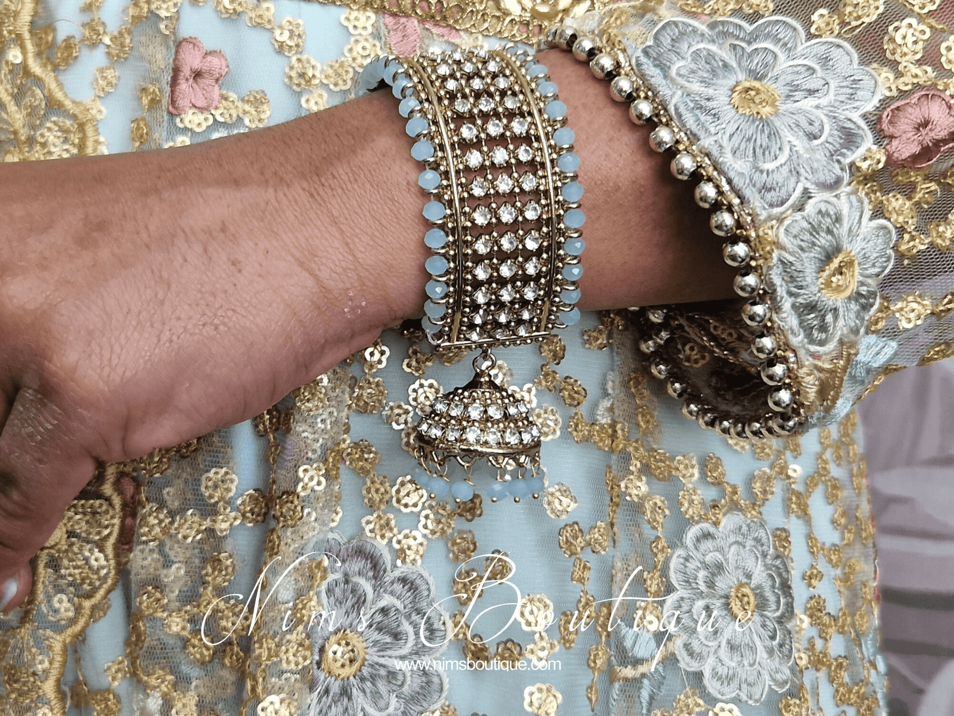 Nims Boutique Light Blue Royal Bracelet with chumka