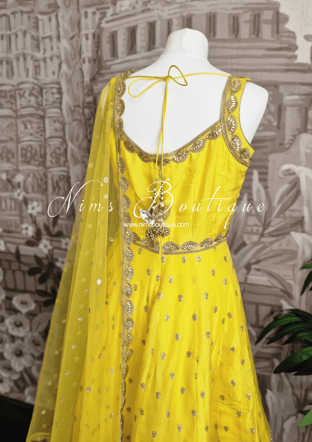Nims Boutique The NB Luxury Yellow Silk Anarkali with Pajami size 8-12