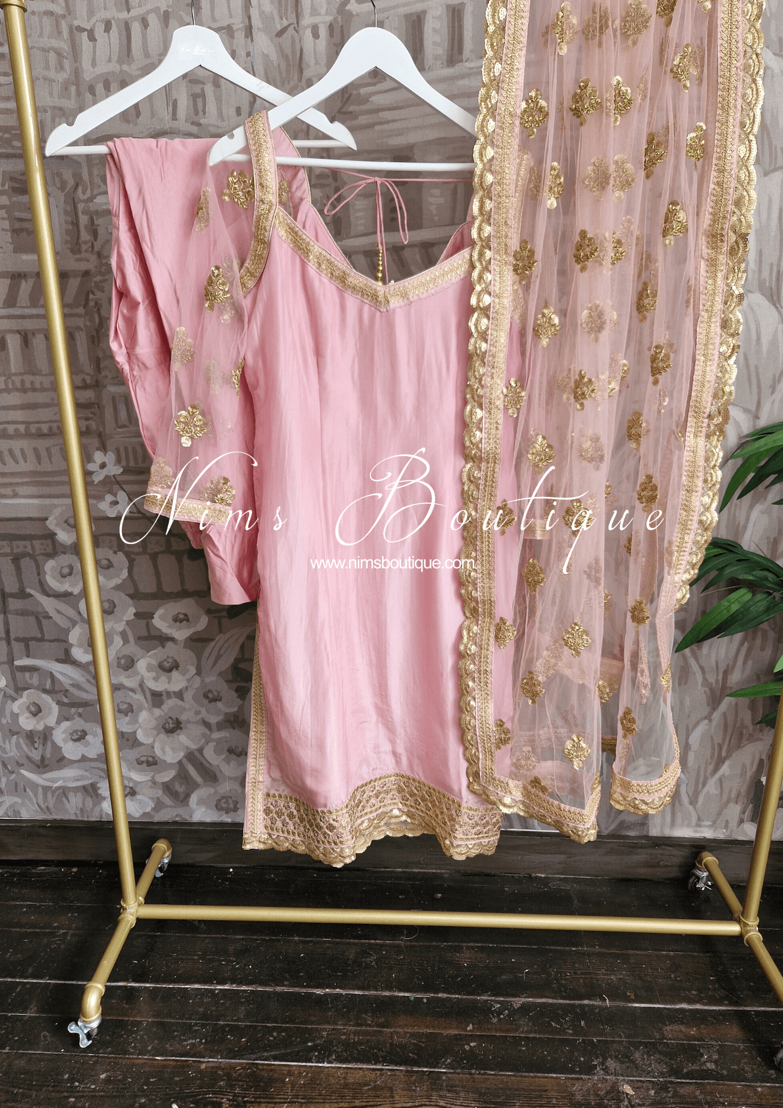 Nims Boutique The NB Classic Long Sleeved Blush Pink Silk Pajami Suit sizes 16 to 26