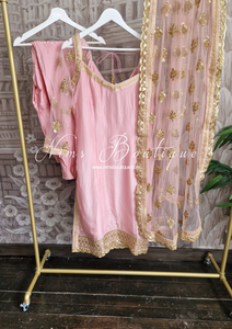 Long Sleeved Blush Pink Silk Pajami Suit (sizes 18 to 26)