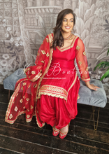 Long Sleeved Red Pure Silk Salwar Suit (sizes 4 to 18)