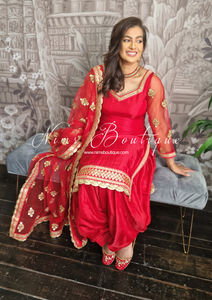 The NB Classic Long Sleeved Red Silk Salwar Suit (sizes 4-18)