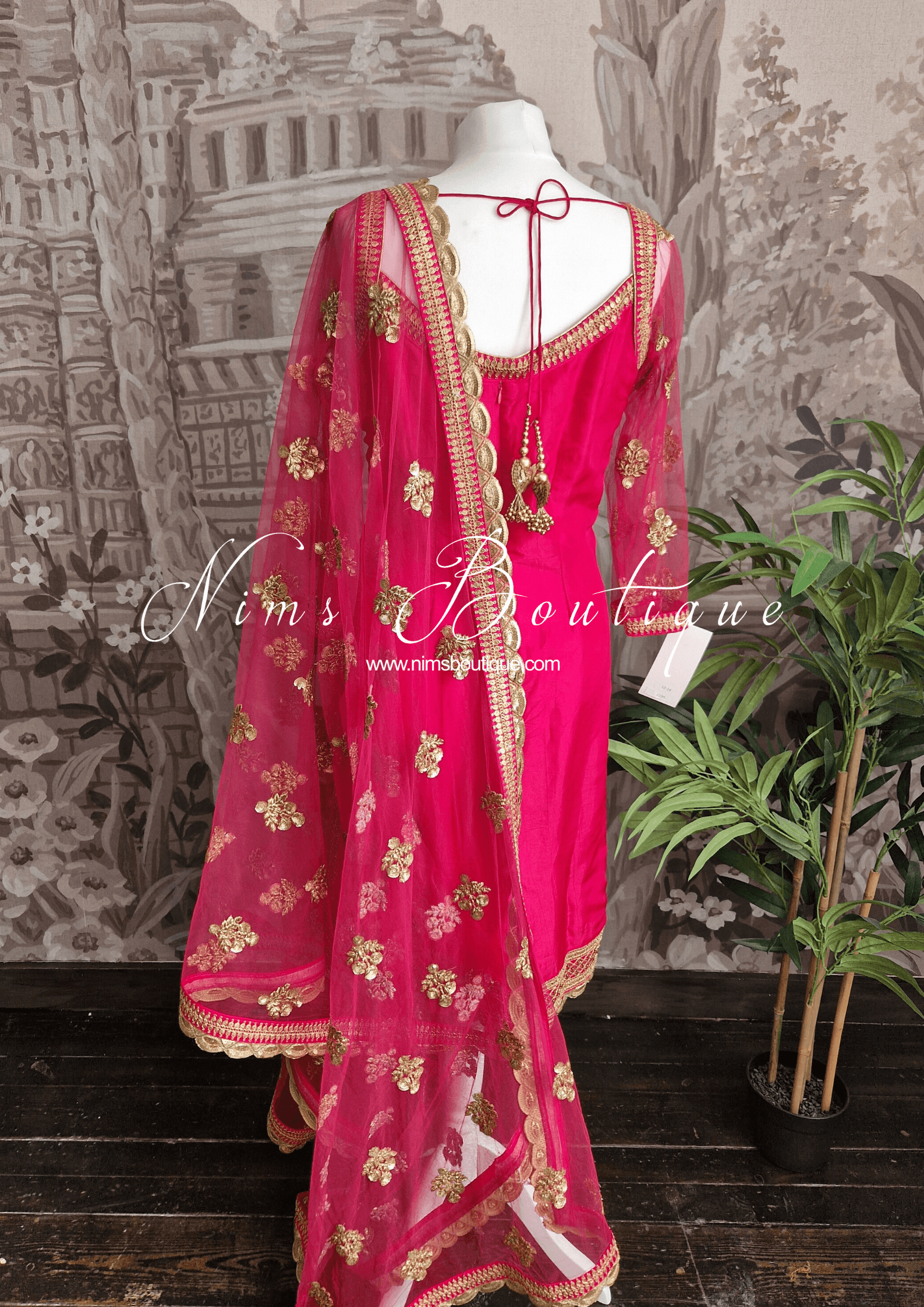 Nims Boutique The NB Classic Long Sleeved Hot Pink Silk Pajami Suit sizes 12 to 22