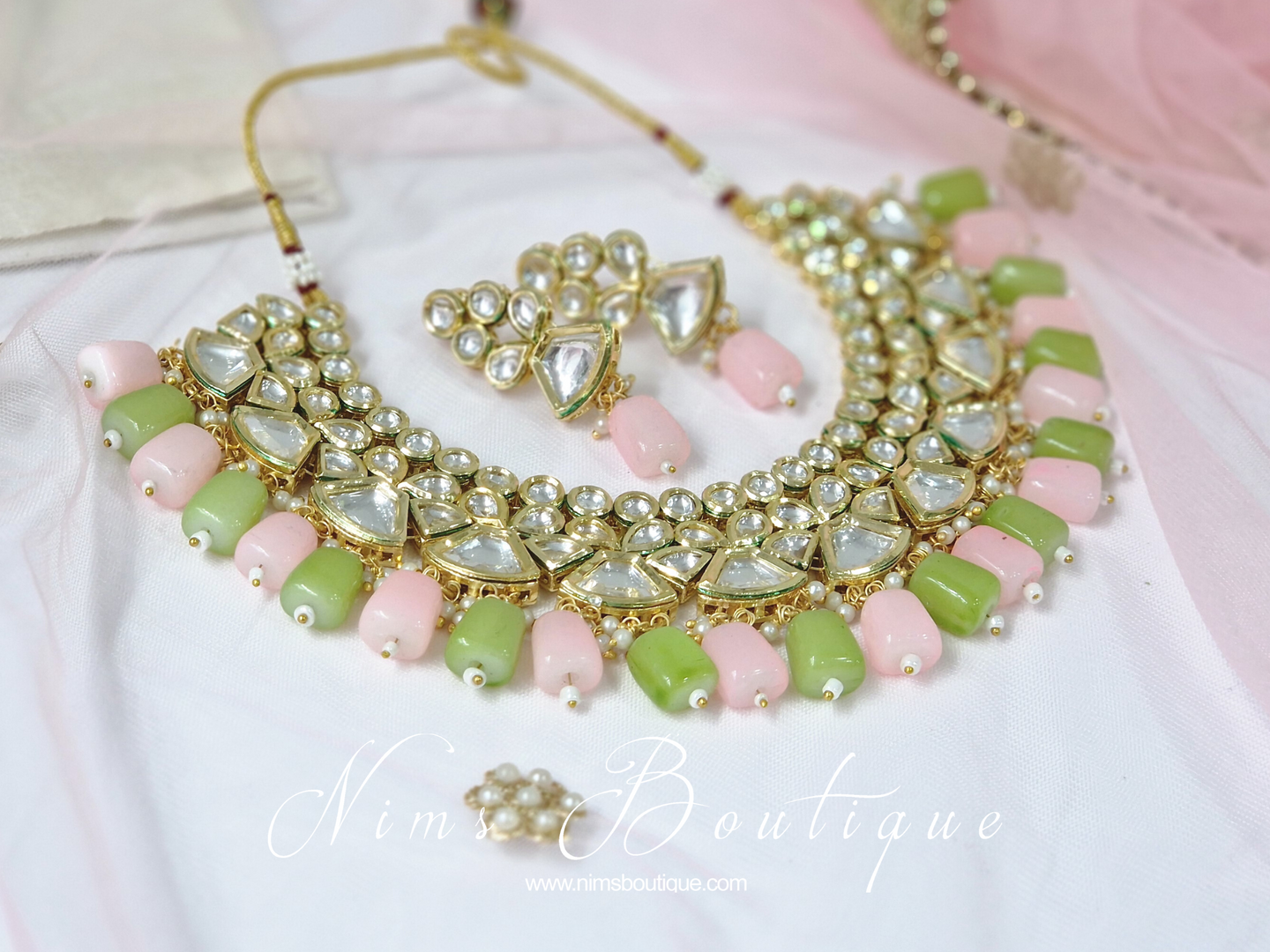 Nims Boutique Freya Mint & Pink Kundan Set