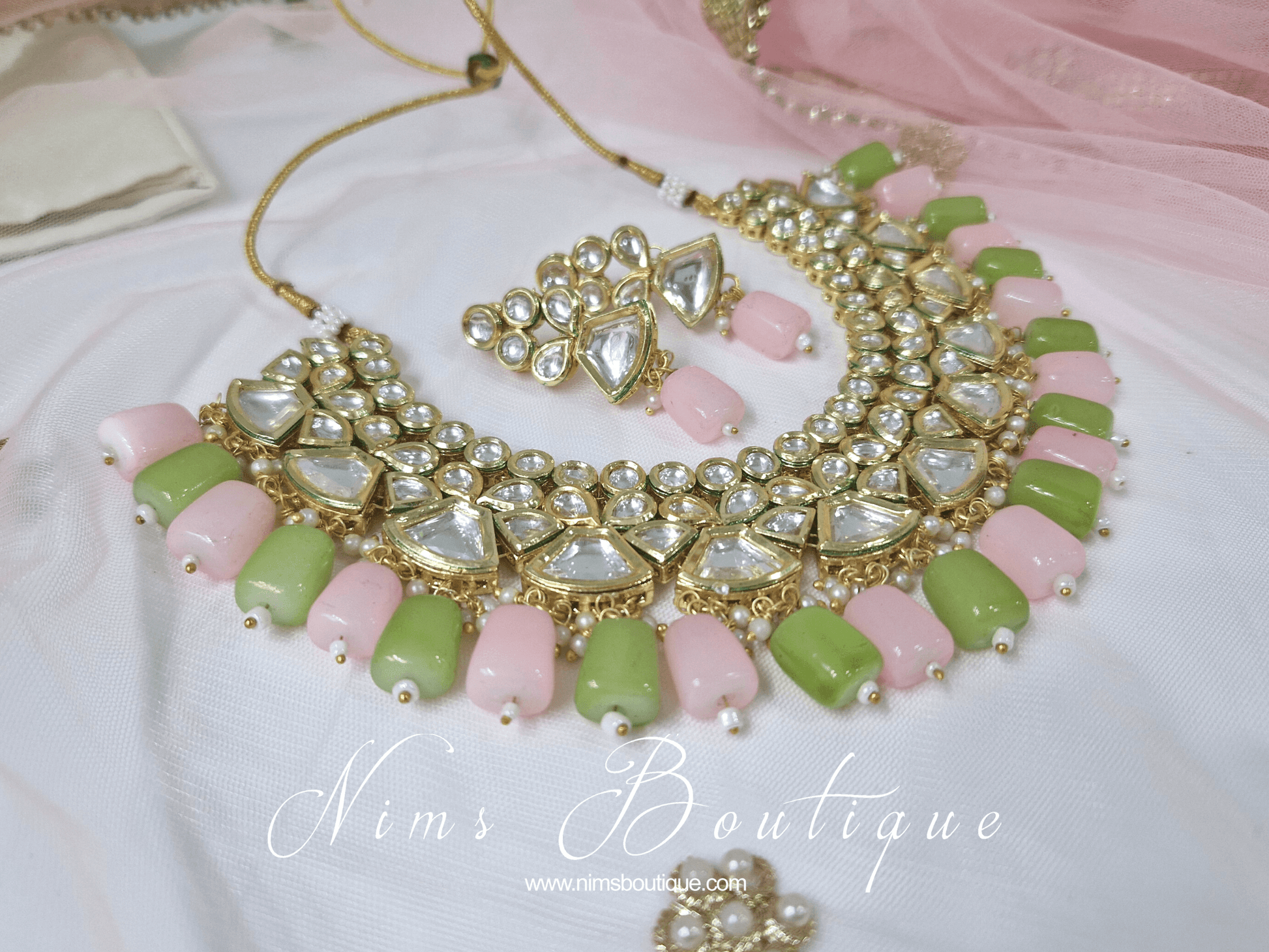 Nims Boutique Freya Mint & Pink Kundan Set