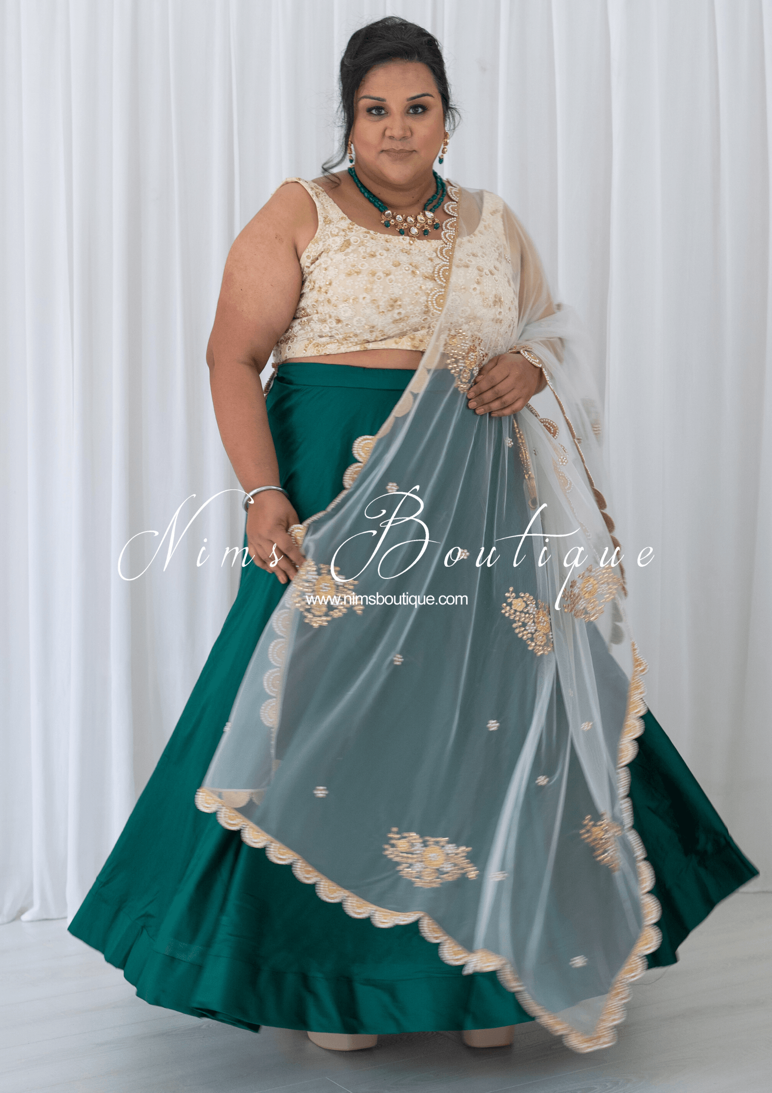 Nims Boutique Readymade Dark Green Silk skirt/lehnga sizes 4-16