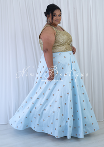 Luxury Light Blue Silk Mirror readymade skirt/lehnga (size 4-24)