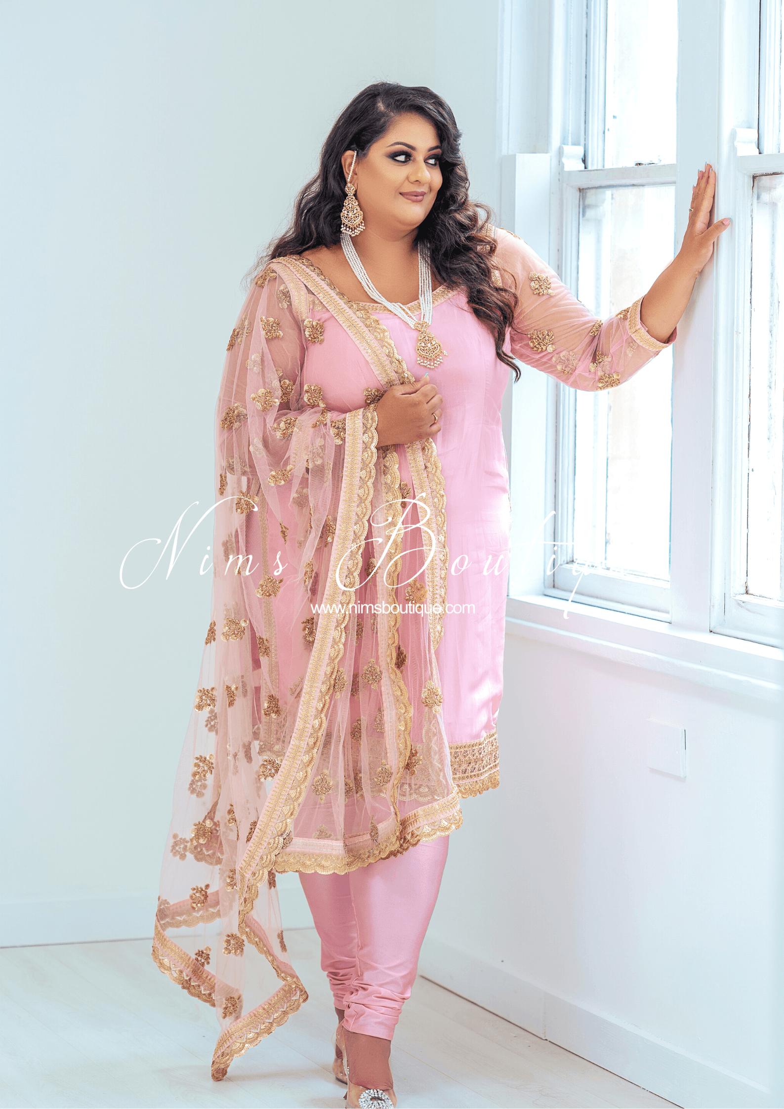 Nims Boutique The NB Classic Long Sleeved Blush Pink Silk Pajami Suit sizes 16 to 26