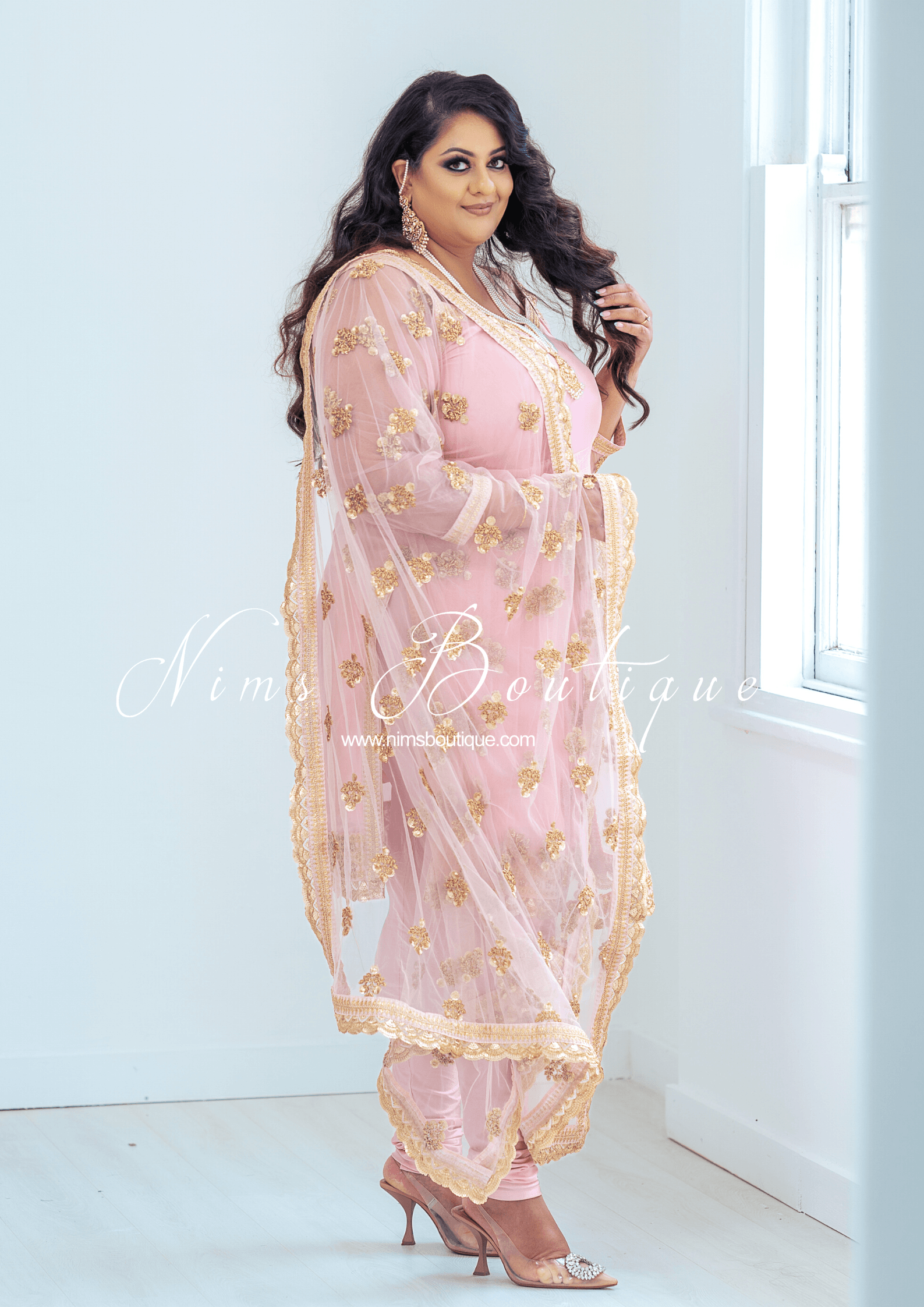Nims Boutique The NB Classic Long Sleeved Blush Pink Silk Pajami Suit sizes 16 to 26