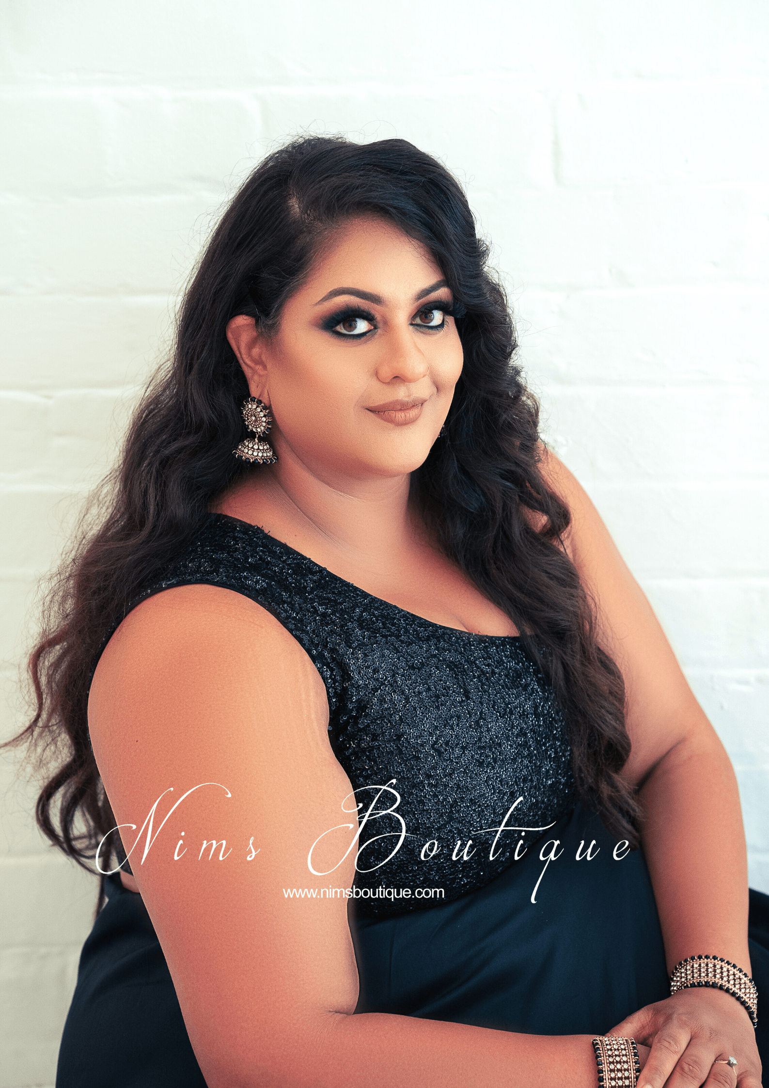 Nims Boutique Luxury One Shoulder Black Sequin Blouse 4-22