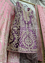 Luxury Silk Purple & Pink Embellished Sharara Suit Size 12-14