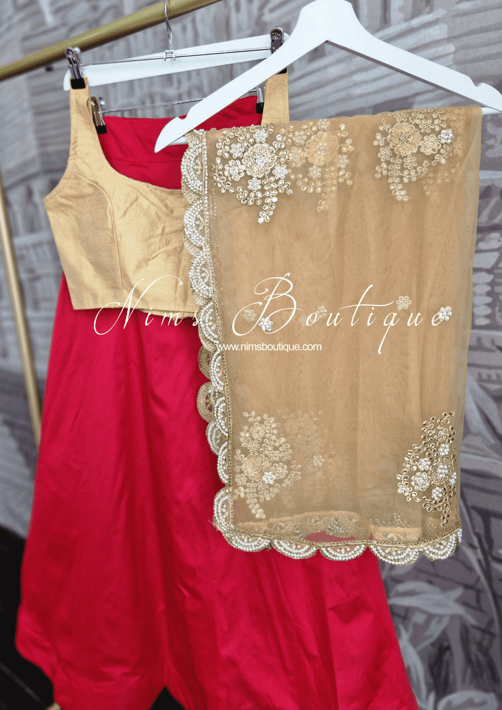 Nims Boutique Red Plain Semi stitched skirt/lehnga