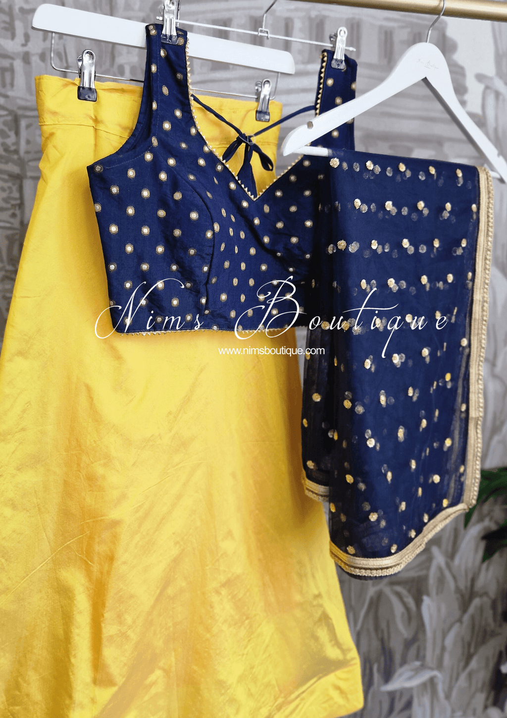 Nims Boutique Luxury Navy Net Sequin Dupatta/Chunni LNS10