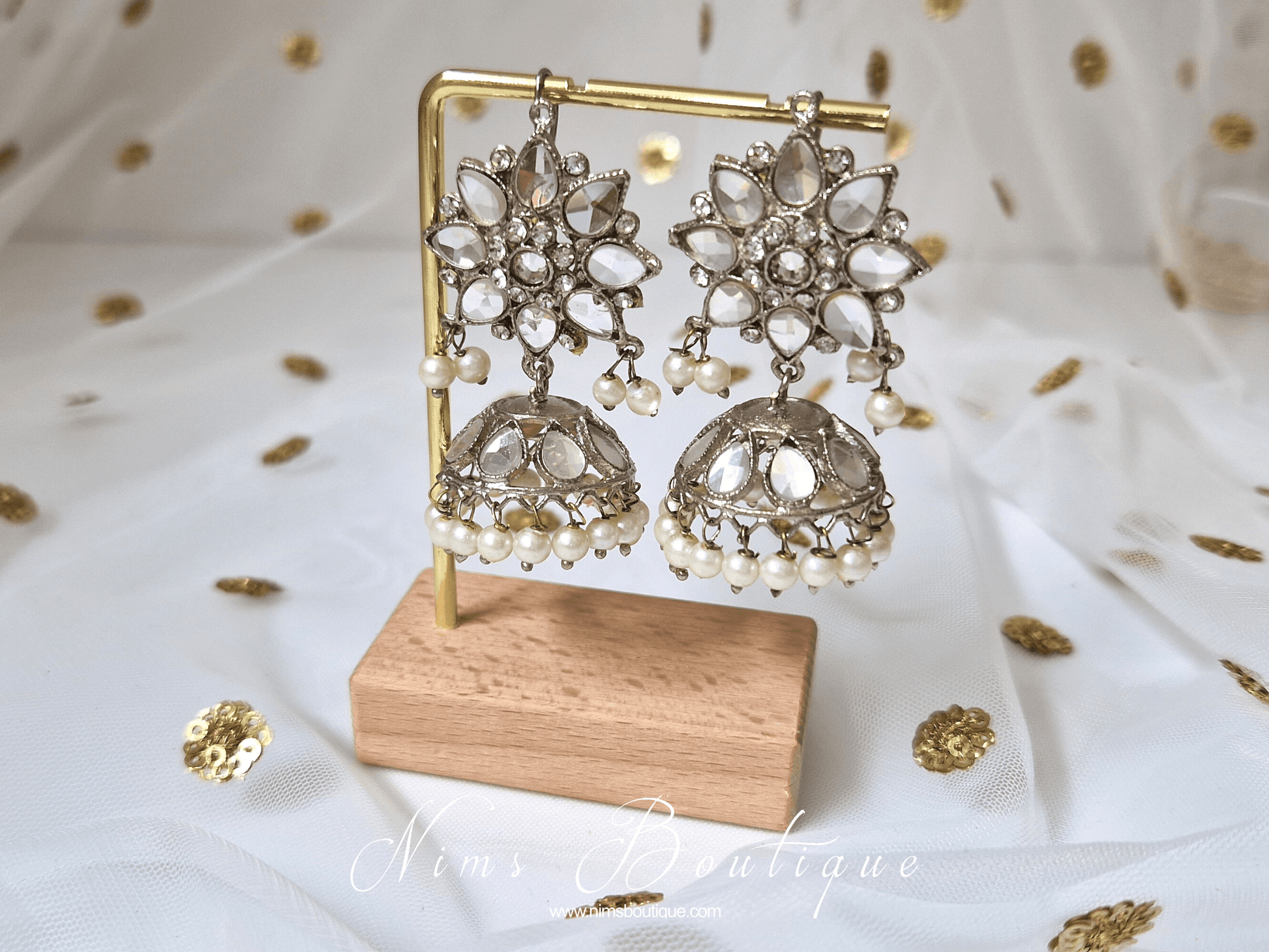 Nims Boutique Medium Nandini Royal Silver & Pearl Chumke