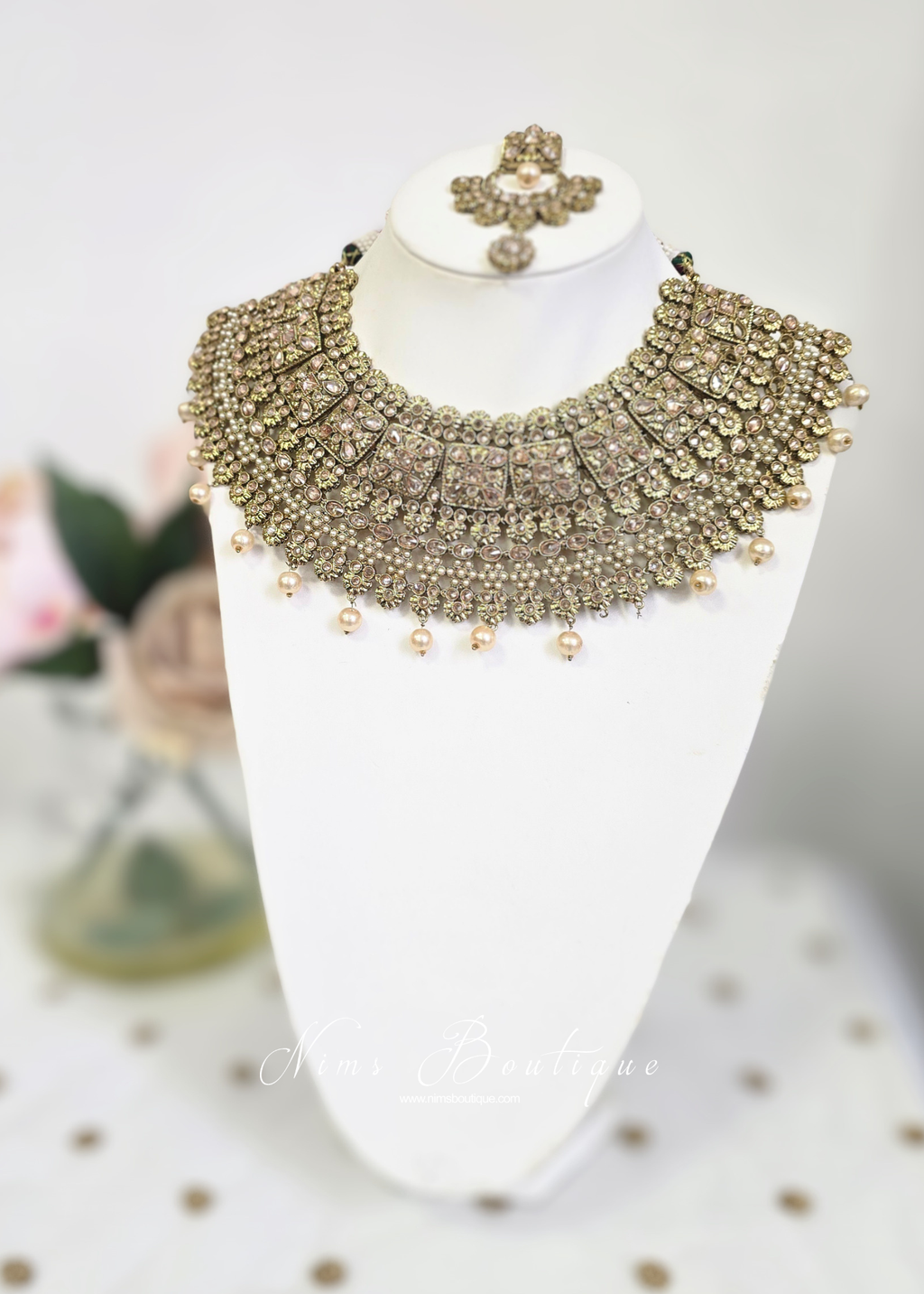 Polki Champagne Necklace & Tikka