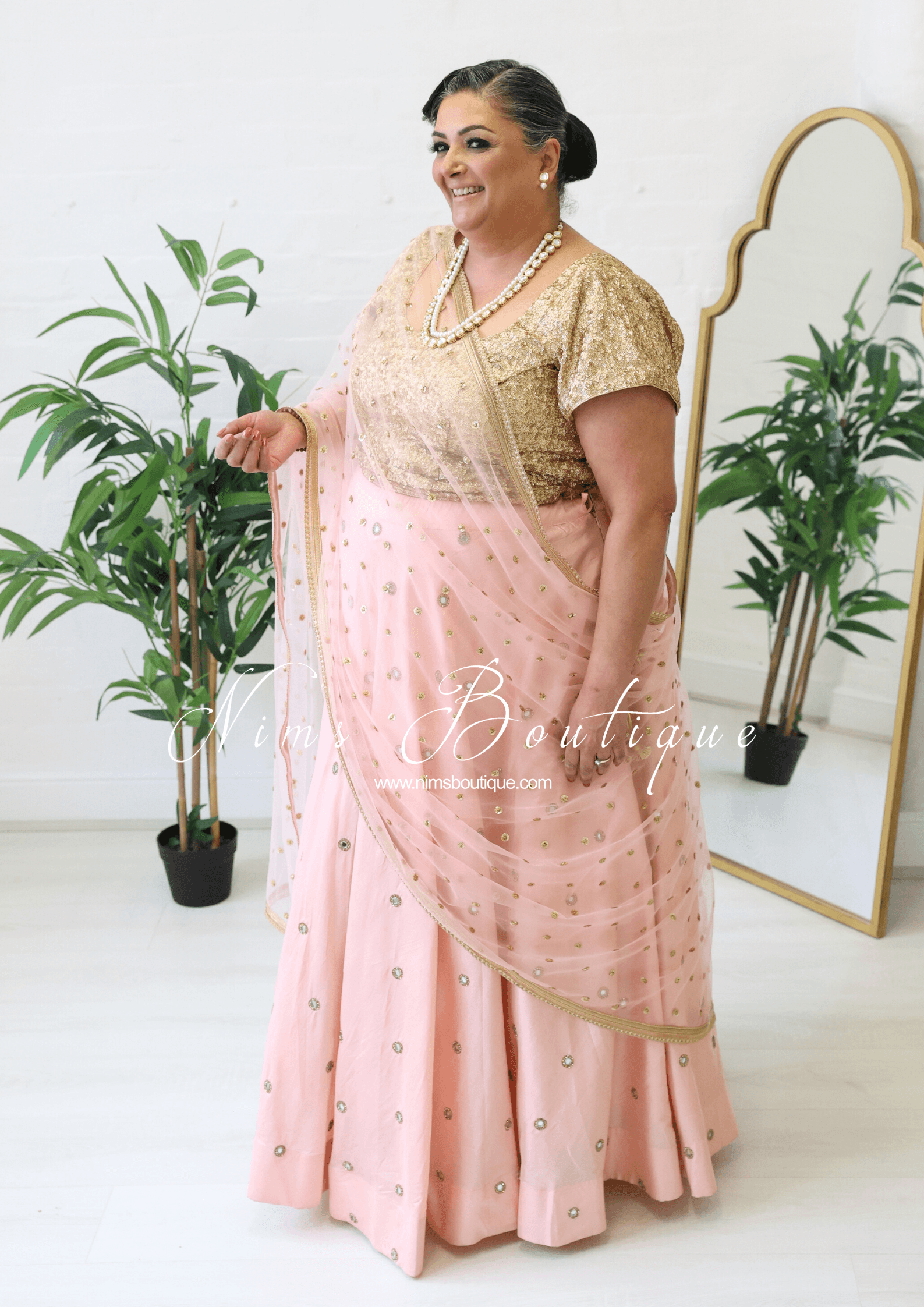 Nims Boutique Rani Luxury Peach Mirror readymade skirt/lehnga sizes 4-22