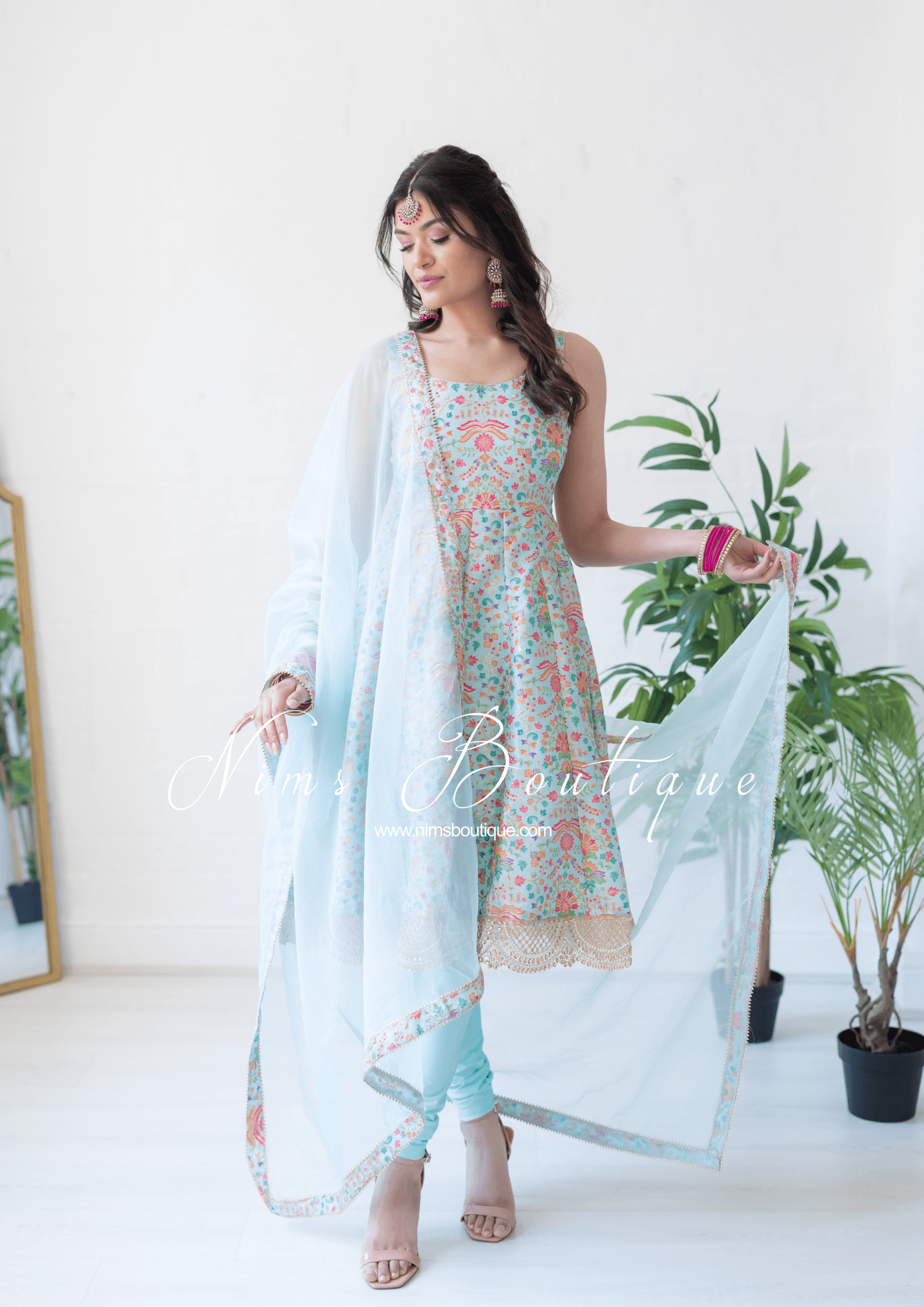 Nims Boutique Mia Blue & Multicolour Frock Pajami Suit sizes 4-16