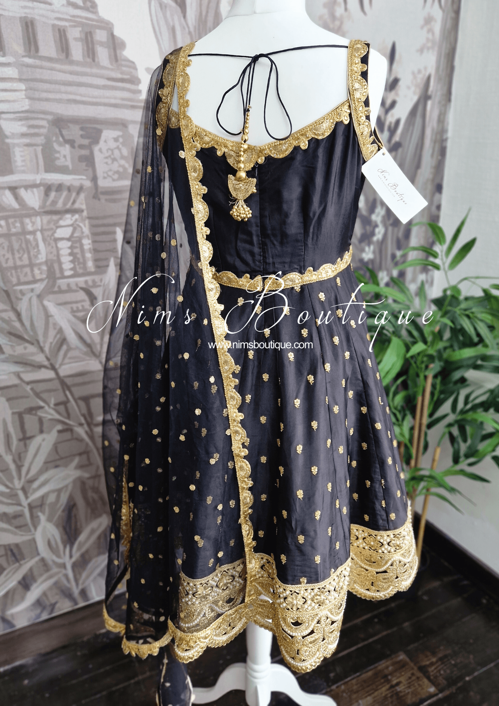 Nims Boutique The NB Luxury Black Silk Anarkali with Pajami size 4-16