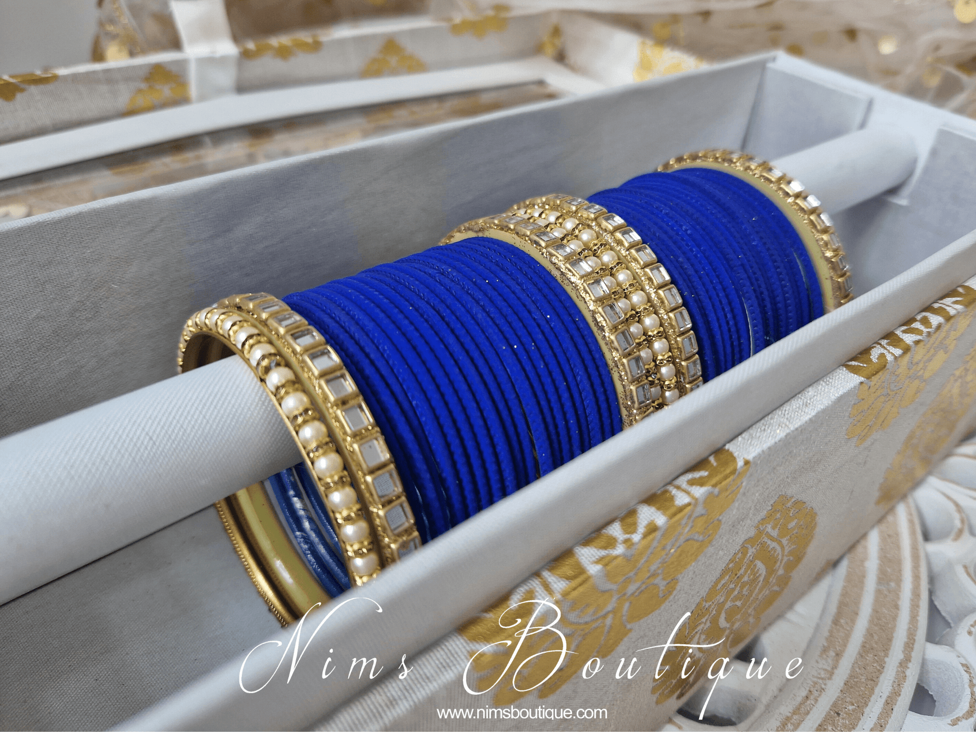 Nims Boutique Royal Blue & Kundan Set of Bangles RBN