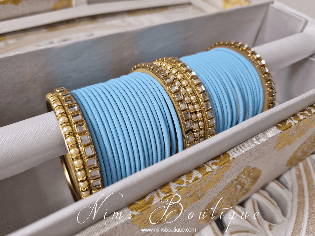 Nims Boutique Light Blue & Kundan Set of Bangles LBN