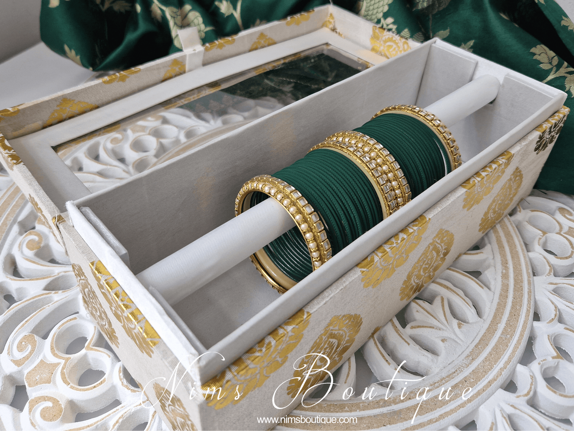 Nims Boutique Dark Green & Kundan Set of Bangles DGN