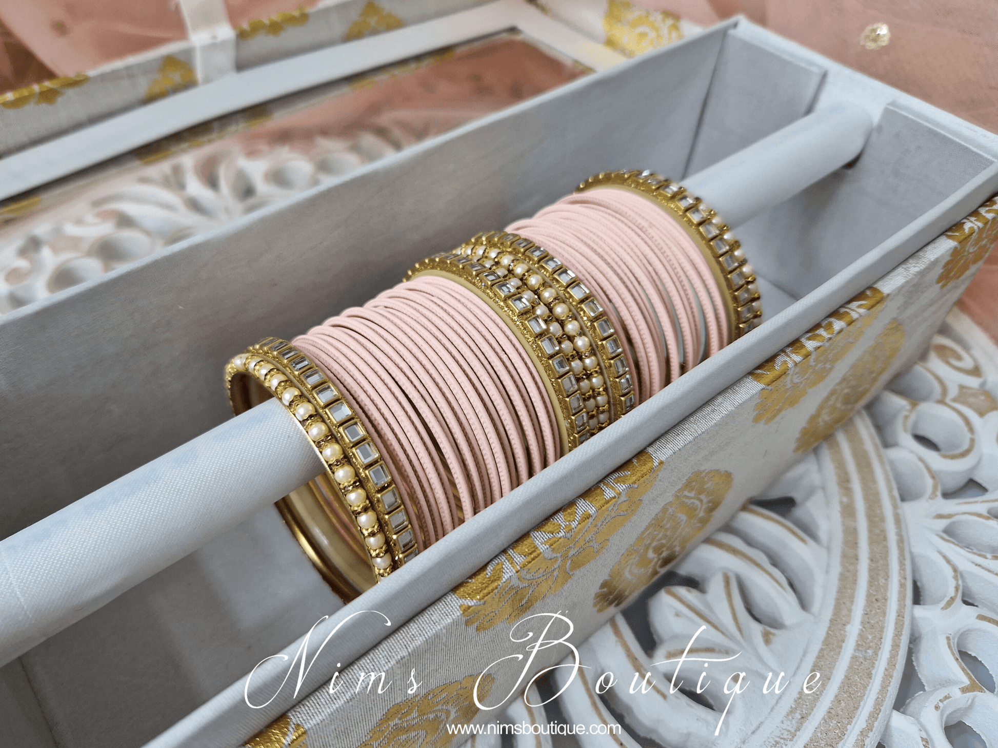 Nims Boutique Peach & Kundan Set of Bangles PN