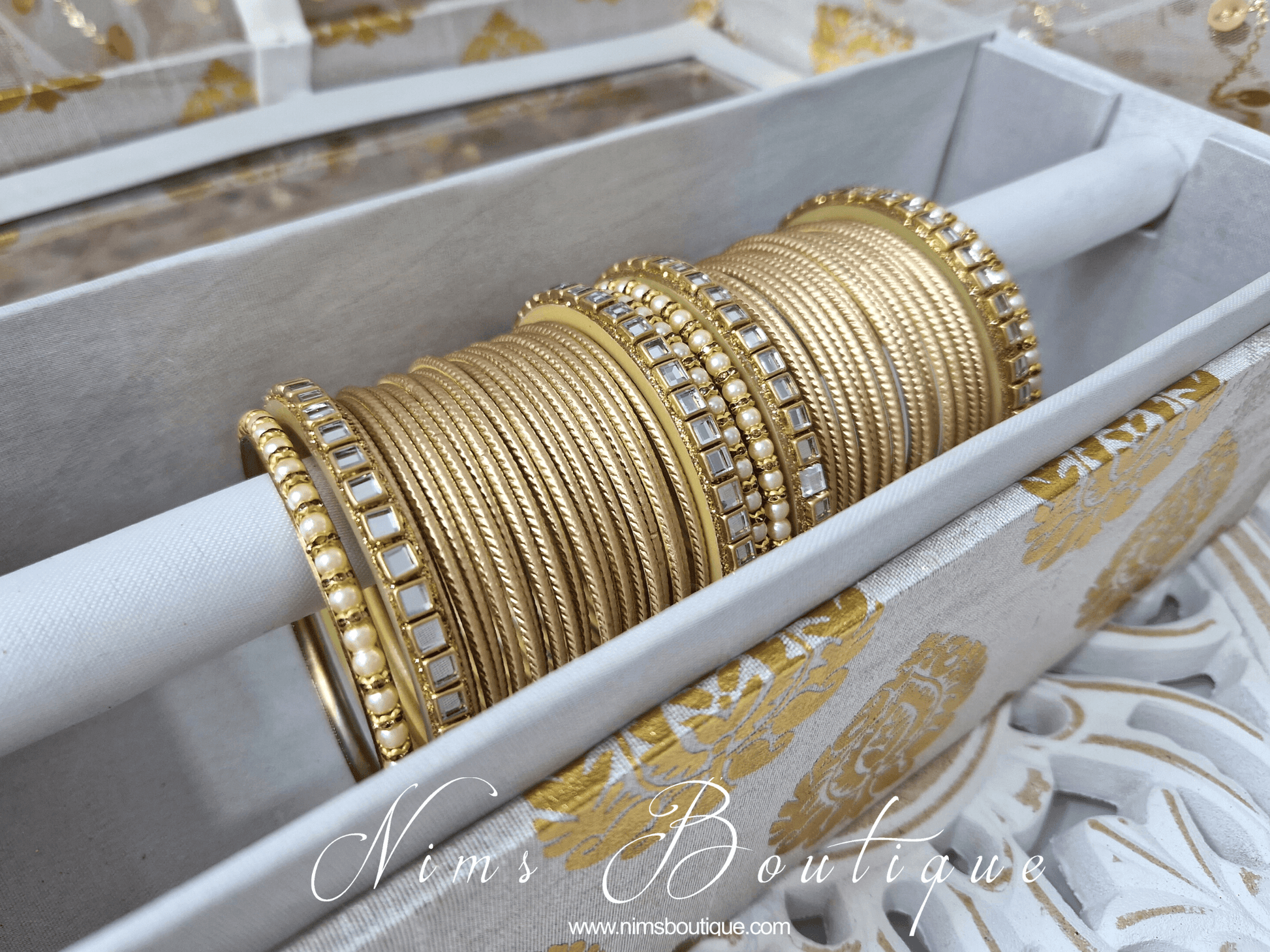 Nims Boutique Gold & Kundan Set of Bangles GBN