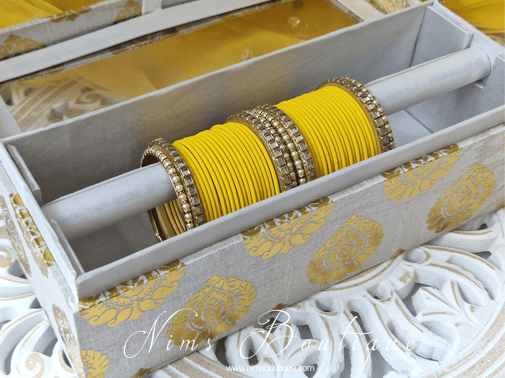 Nims Boutique Deep Yellow & Kundan Set of Bangles DYN