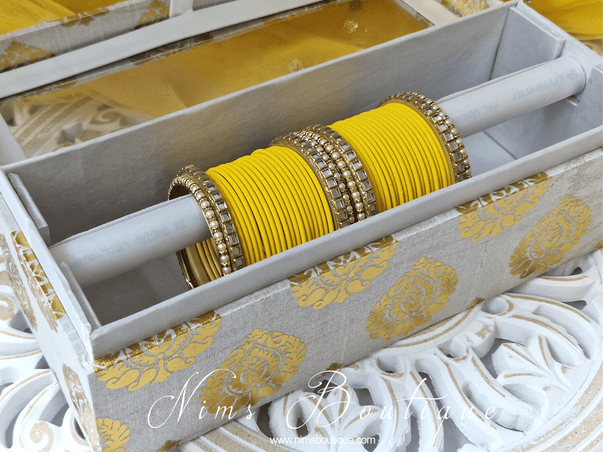Nims Boutique Deep Yellow & Kundan Set of Bangles DYN