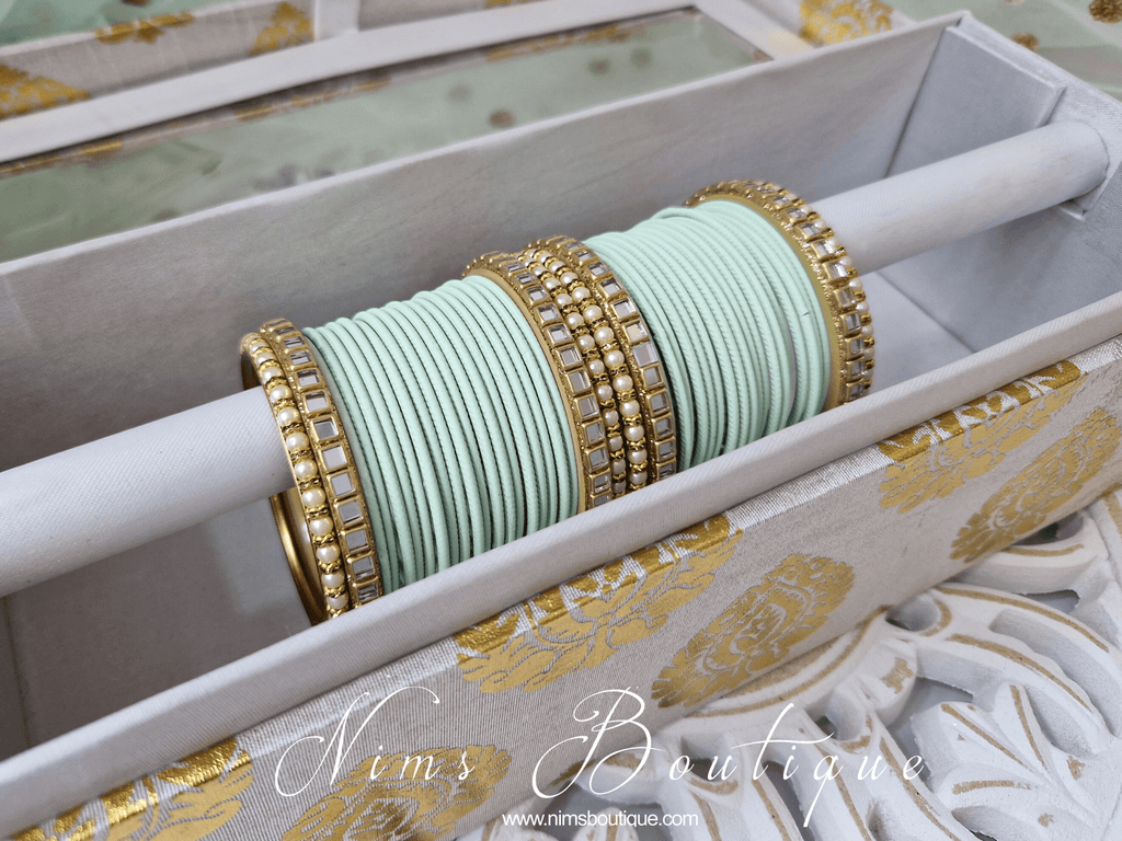 Nims Boutique Light Mint & Kundan Set of Bangles MBN