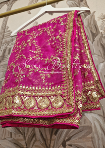 Mahi Luxury Cerise Pink Organza Embroidered Dupatta/Chunni