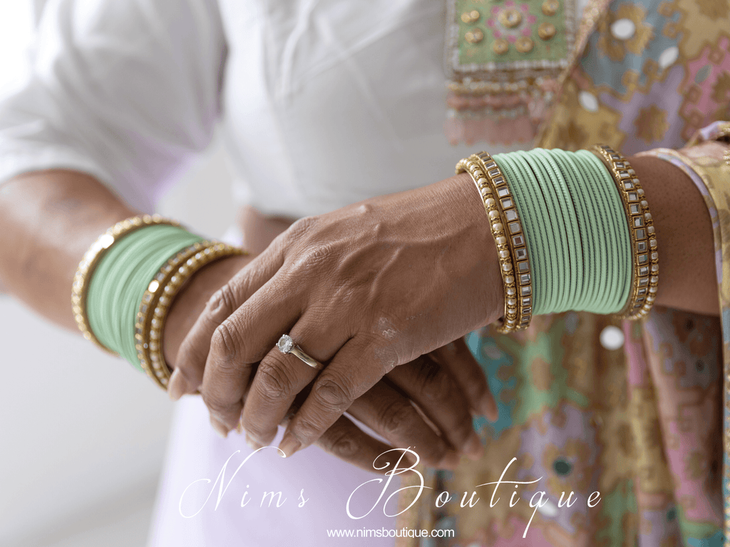 Nims Boutique Light Mint & Kundan Set of Bangles MBN