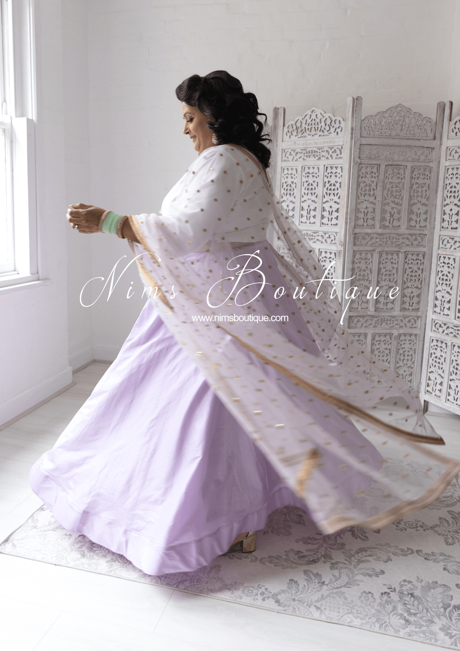 Nims Boutique Luxury Light Lilac Net Sequin Dupatta/Chunni LNS6