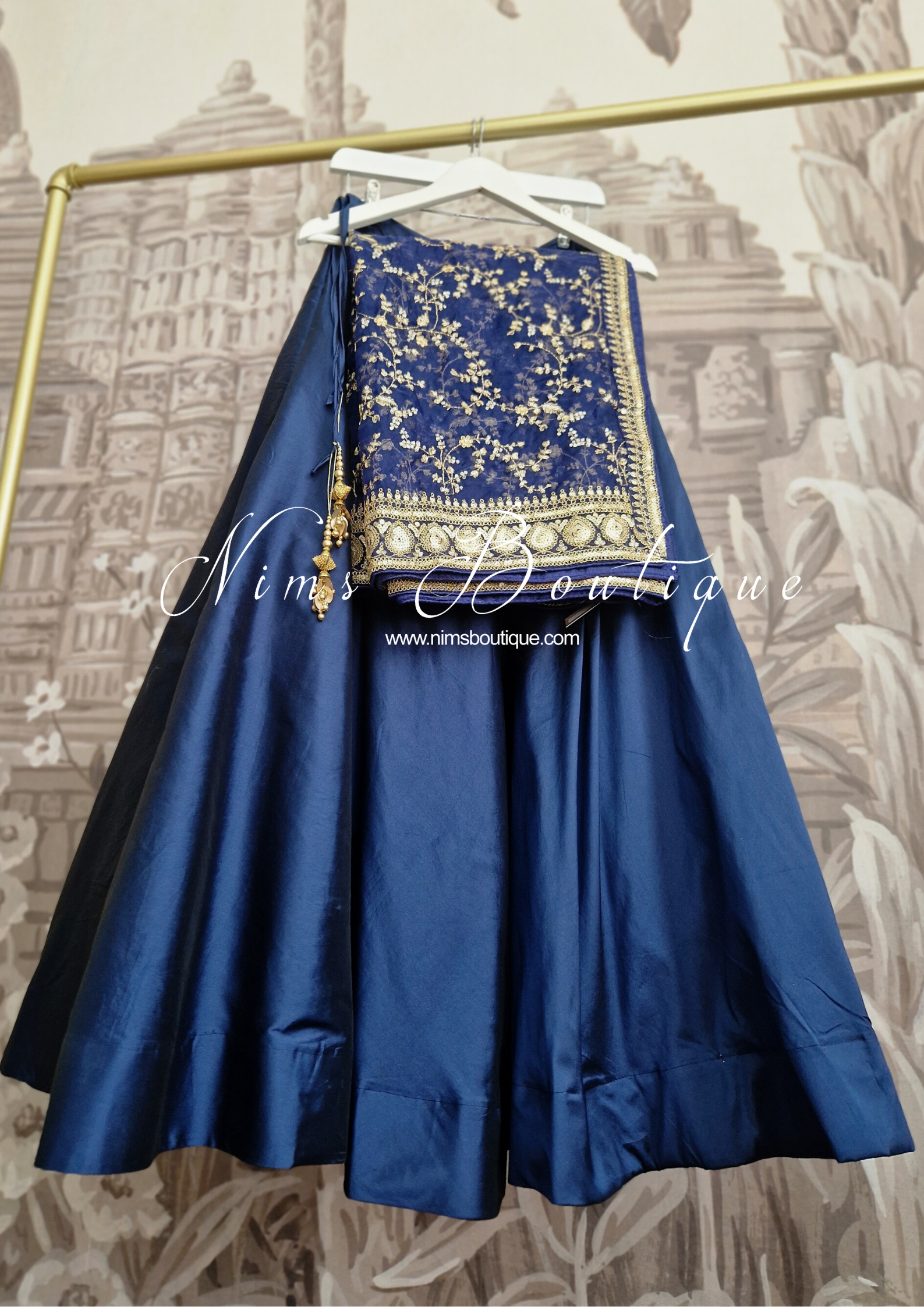 Nims Boutique Mahi Luxury Navy Organza Embroidered Dupatta/Chunni