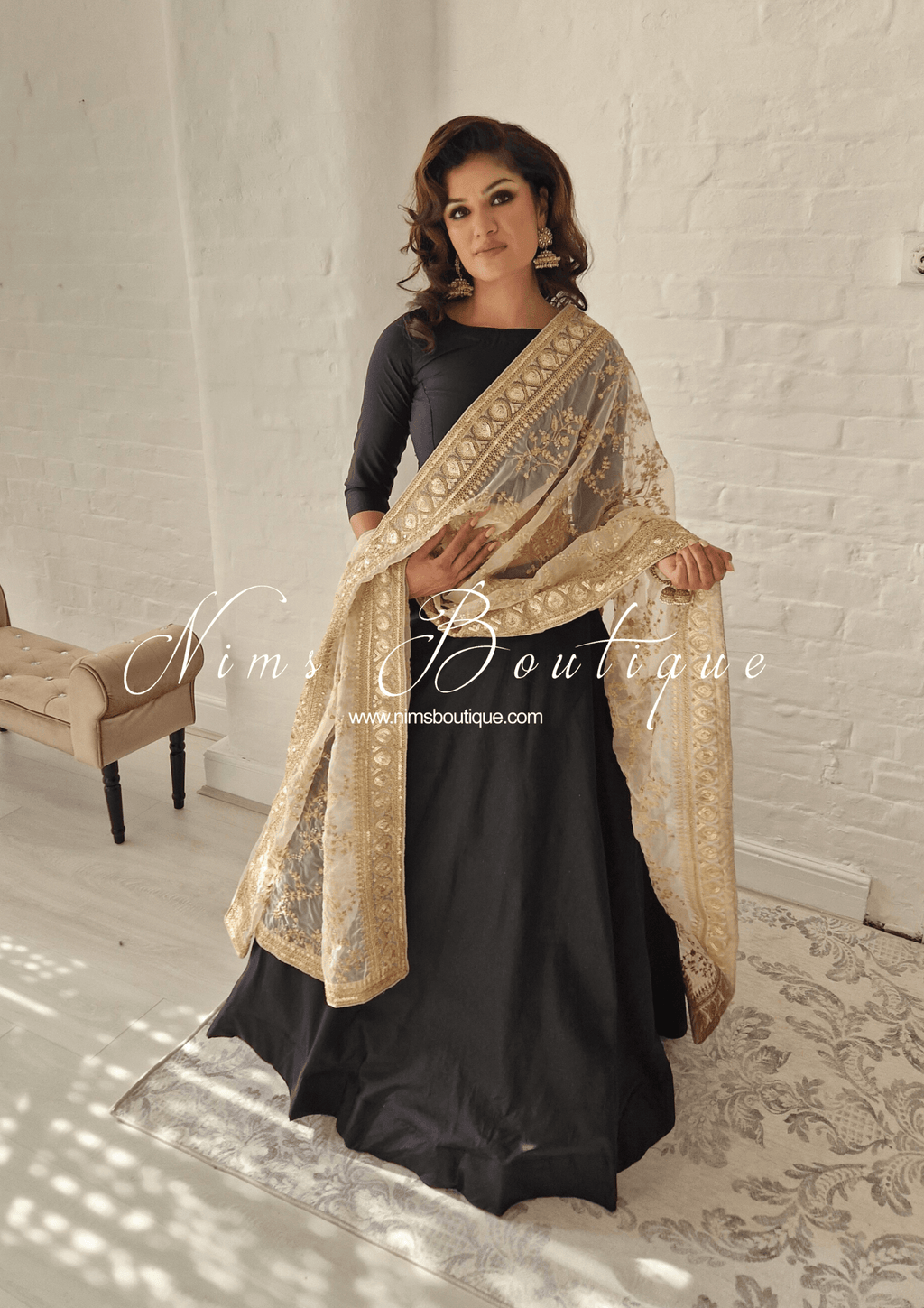 Nims Boutique Readymade Black Silk skirt/lehnga sizes 4-26