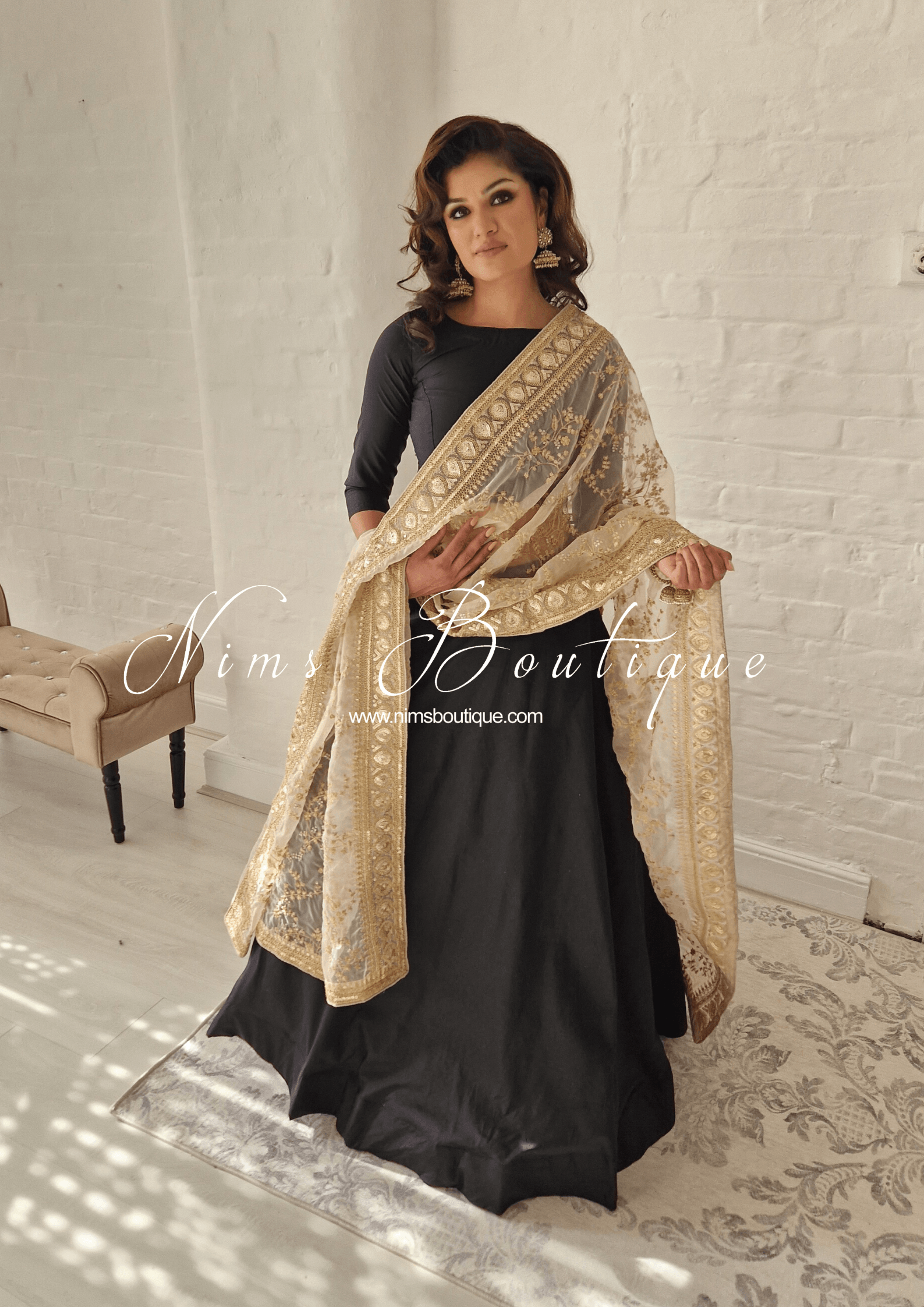 Nims Boutique Readymade Black Silk skirt/lehnga sizes 4-26