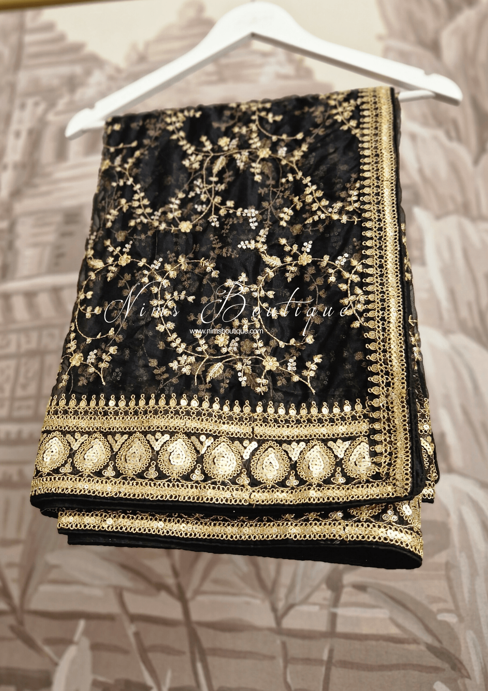 Nims Boutique Mahi Luxury Black Organza Embroidered Dupatta/Chunni
