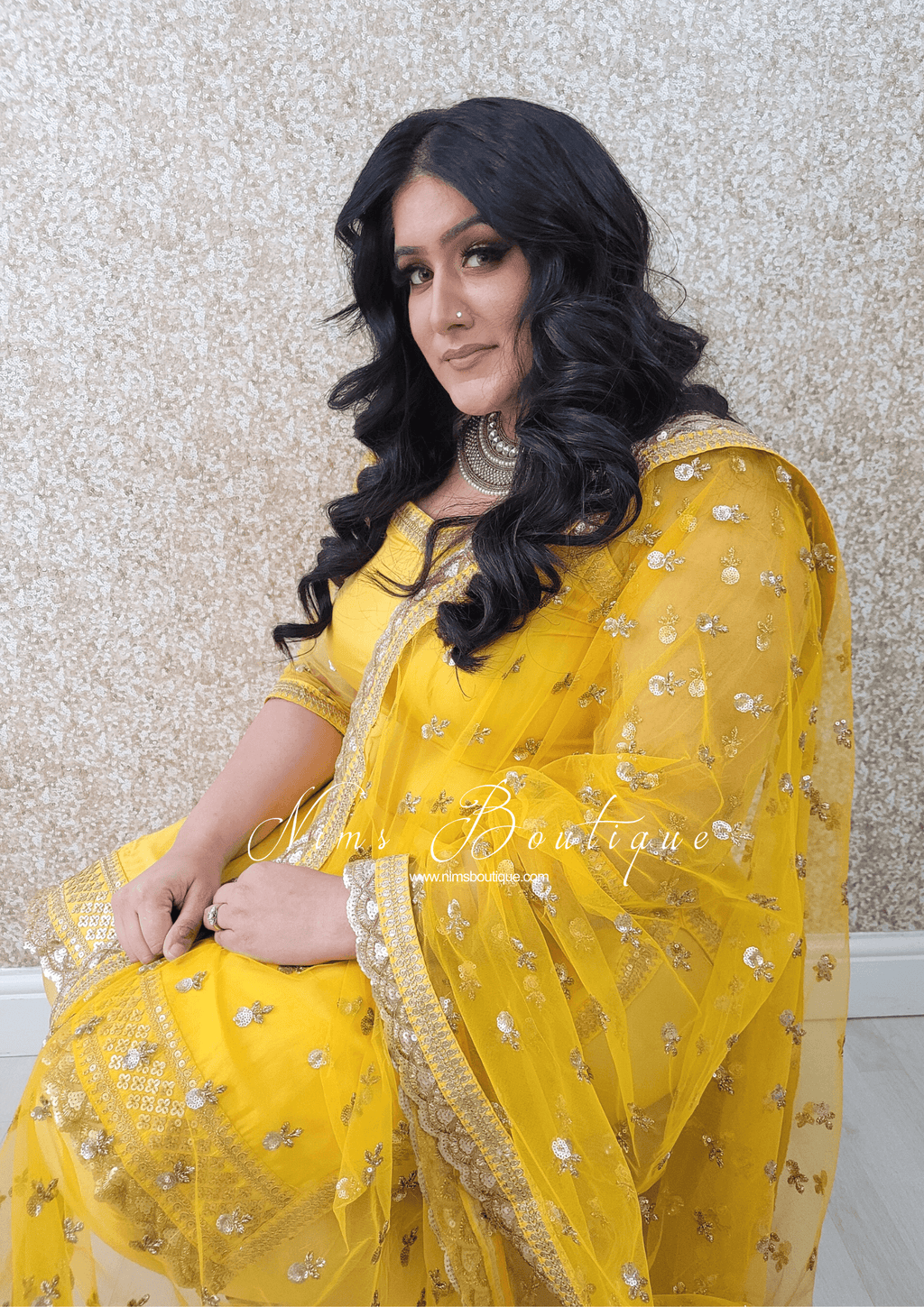 Nims Boutique The NB Classic Long Sleeved Yellow Silk Pajami Suit sizes 16 to 22