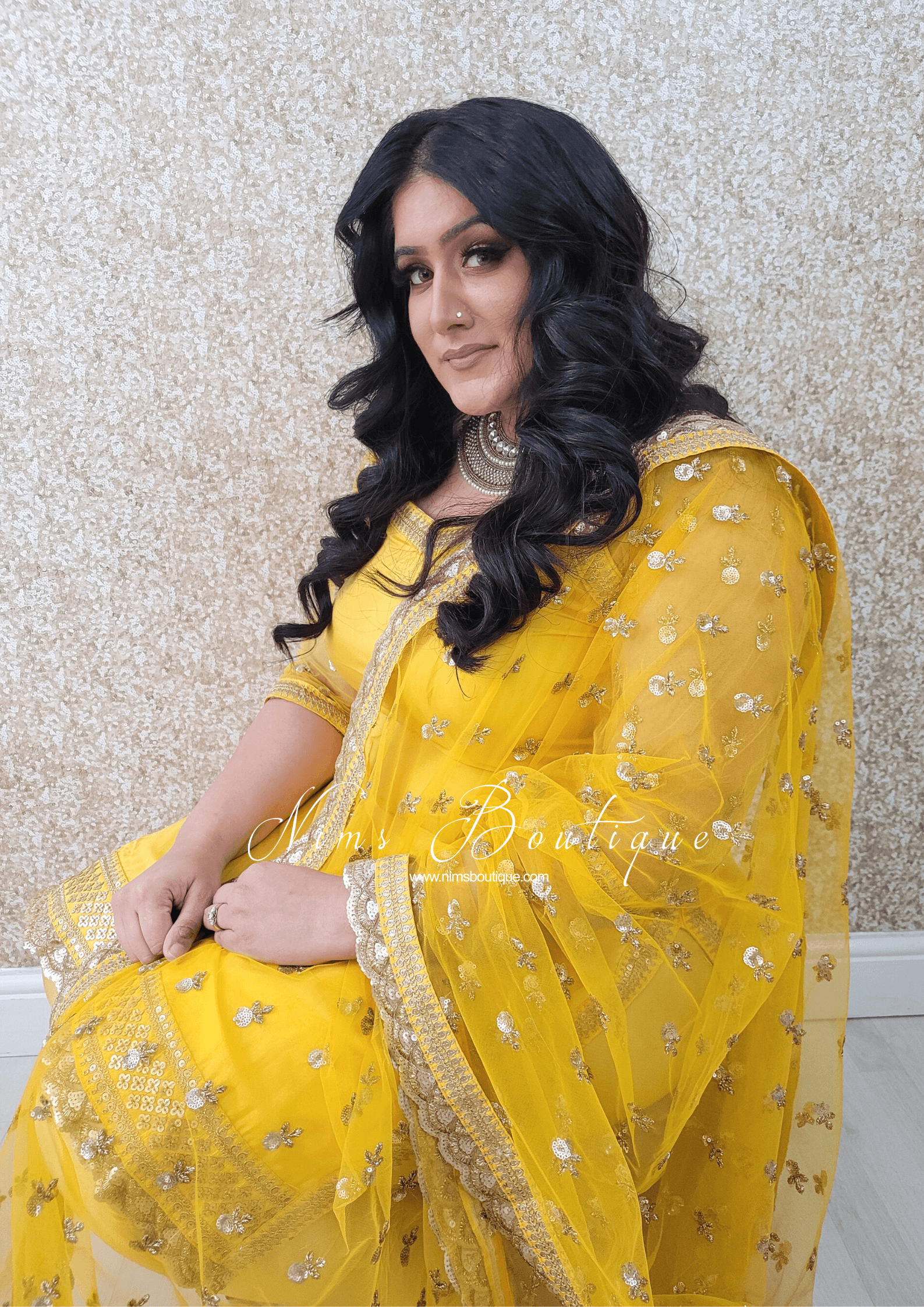 Nims Boutique The NB Classic Long Sleeved Yellow Silk Pajami Suit sizes 16 to 22