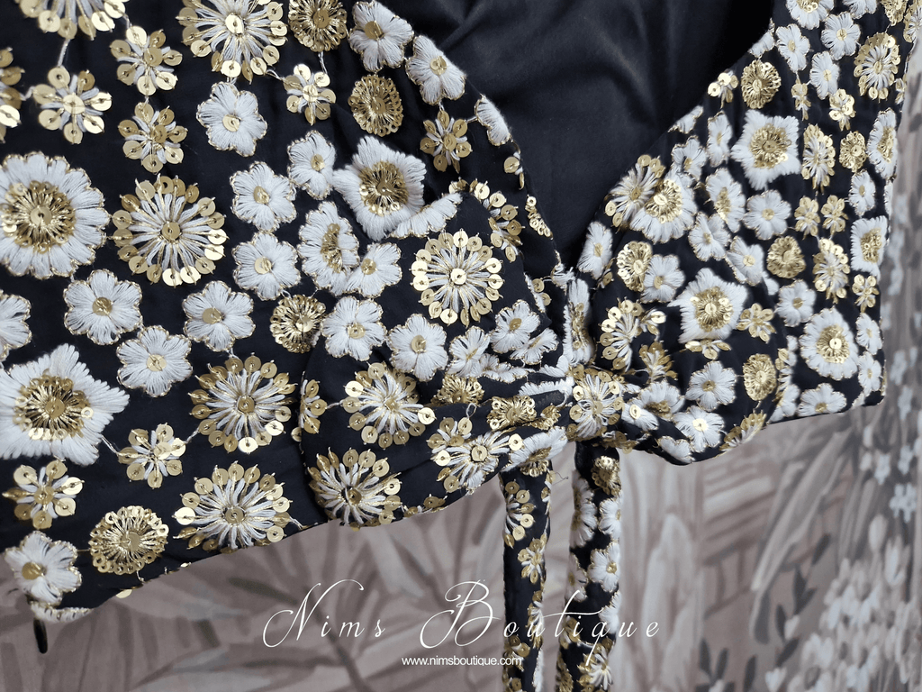 Nims Boutique Luxury NB Black & Ivory Sequin Bow Blouse size 4-20