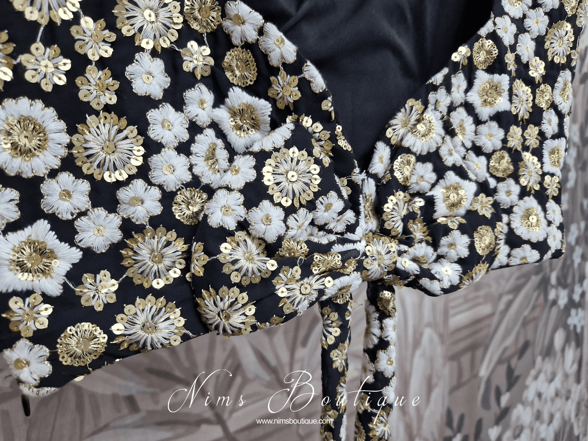 Nims Boutique Luxury NB Black & Ivory Sequin Bow Blouse size 4-20