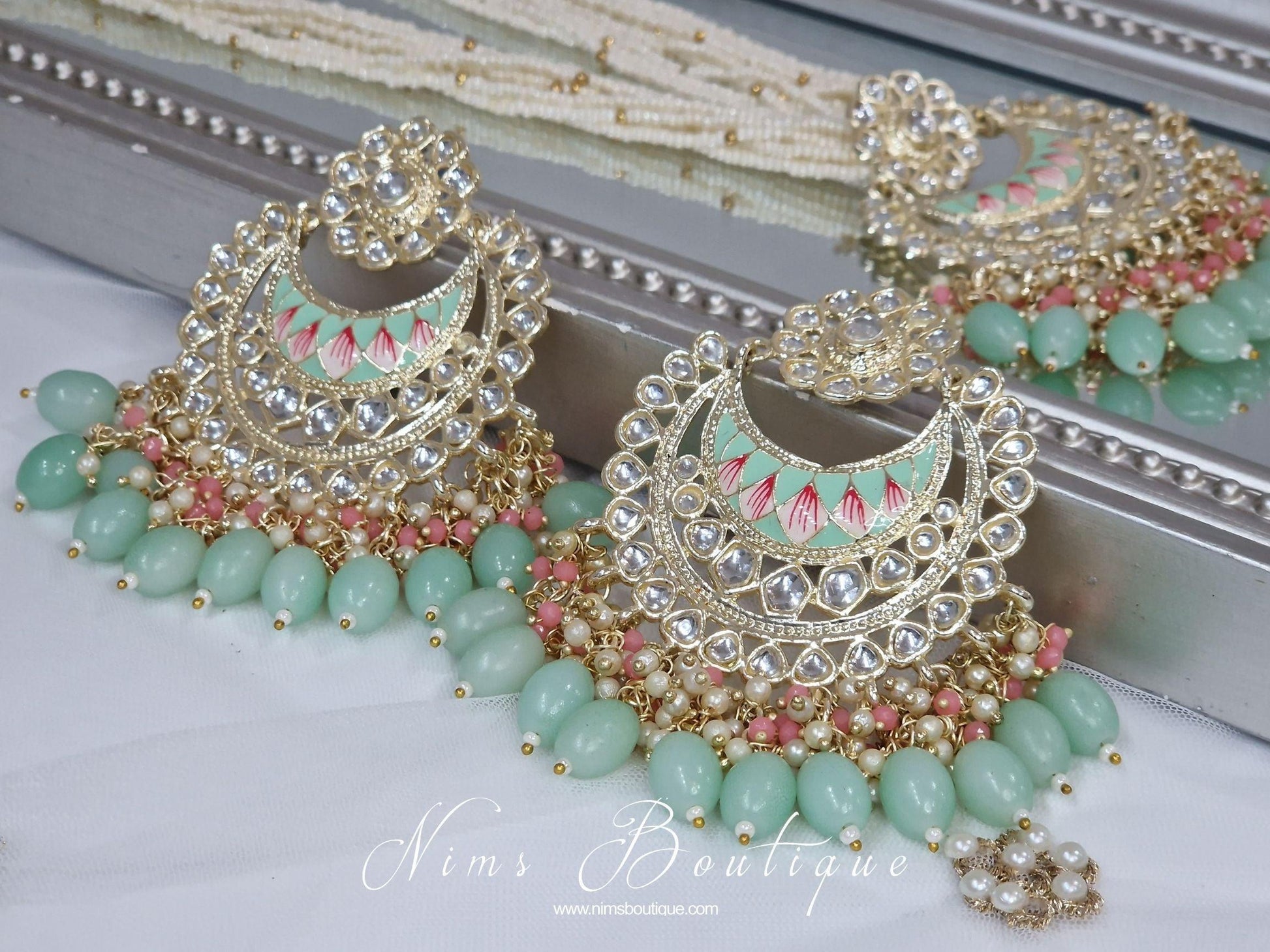 Nims Boutique Sana Pearl Mint & Pink Haar Set