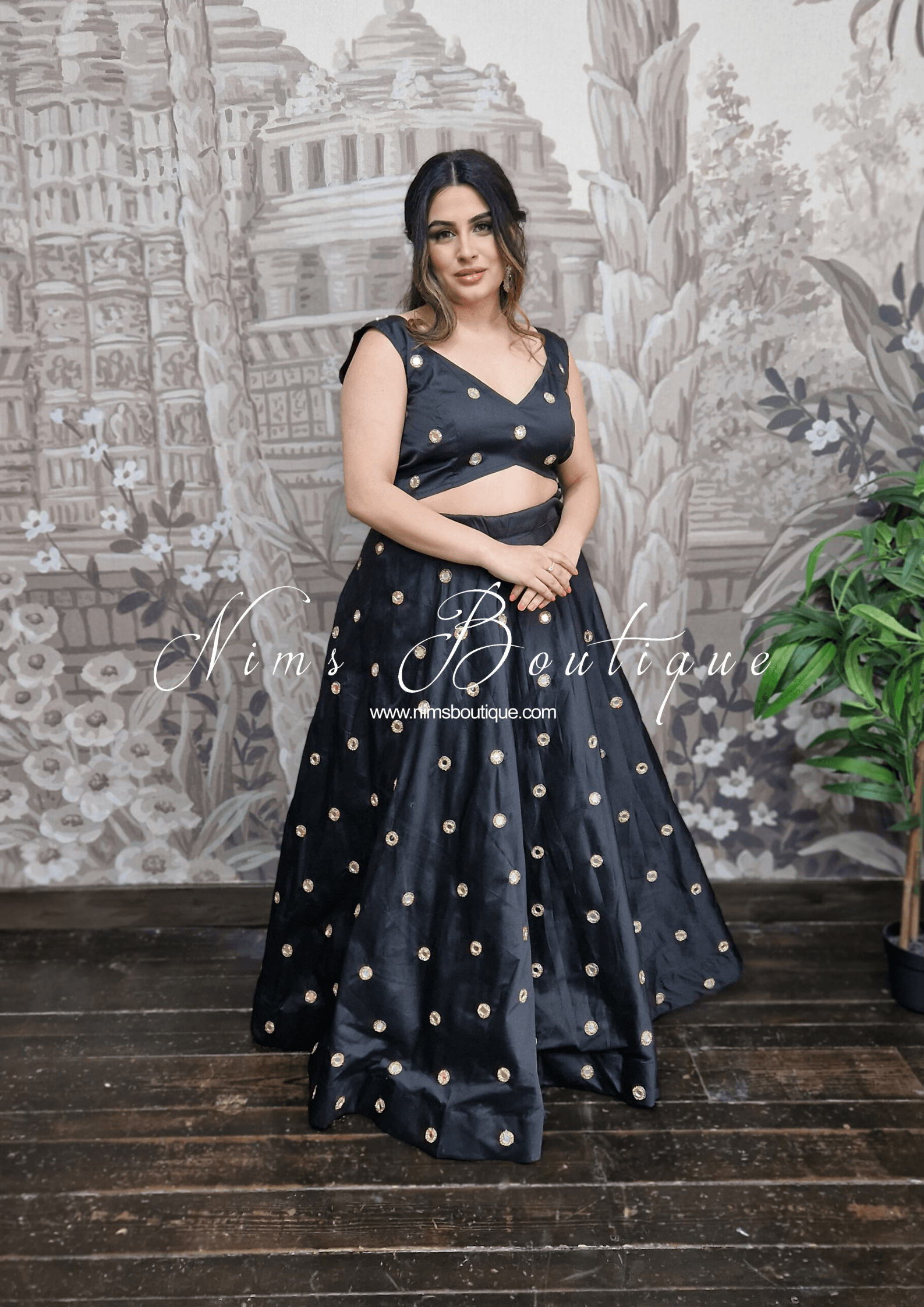 Nims Boutique Rani Luxury Black Mirror readymade lehnga skirt sizes 4-26